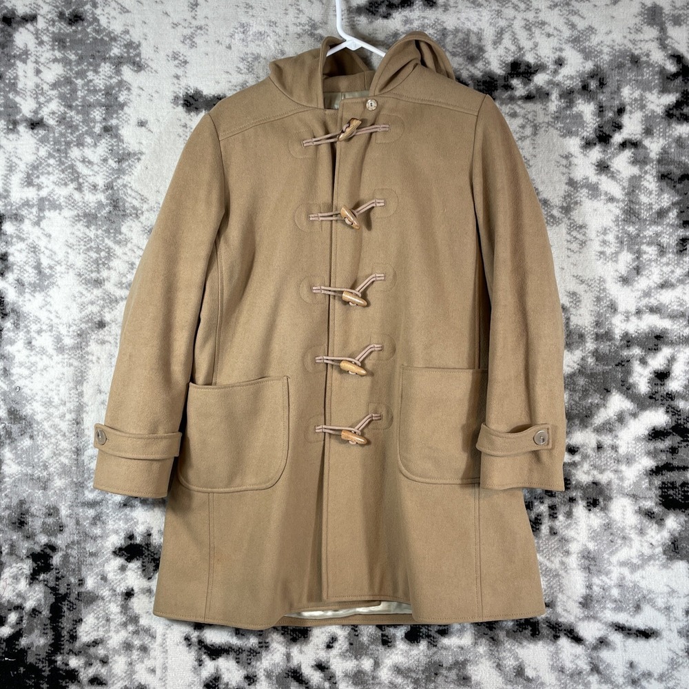 J Crew Coat‎ Womens Size Large Brown Pea Coat Hooded Career Winter